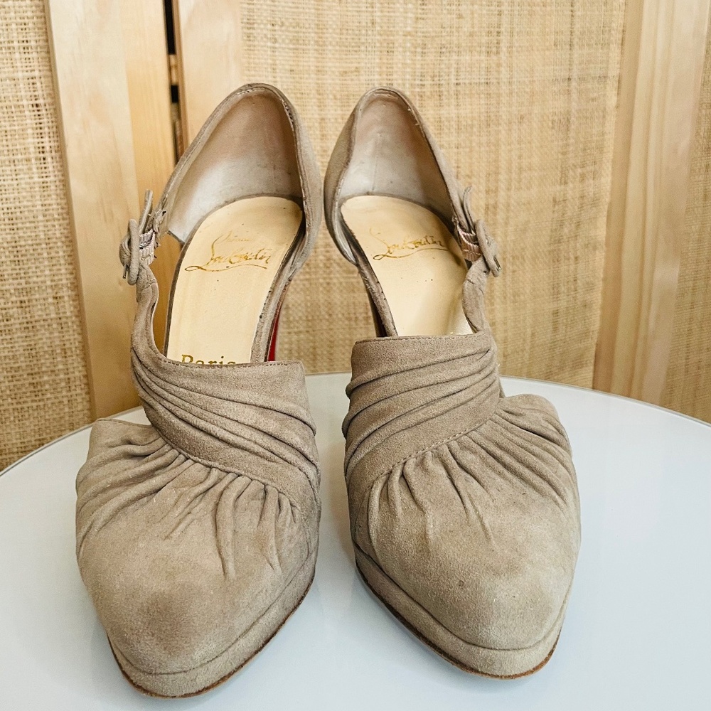 Grey Suede Christian Louboutin Drapiday 120 Heels Sz 37 EU